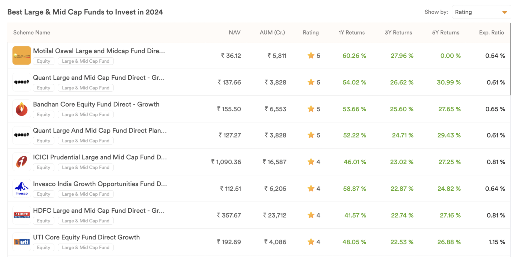 Large and mid cap mutual funds 